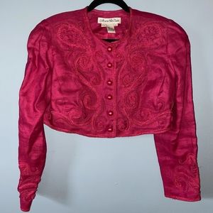 Vintage Marie St Claire Hot Pink Beaded Cropped Jacket Sz 10 Nashville Barbie